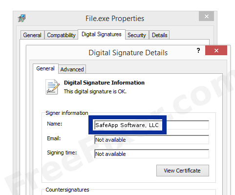 Screenshot of the SafeApp Software, LLC certificate
